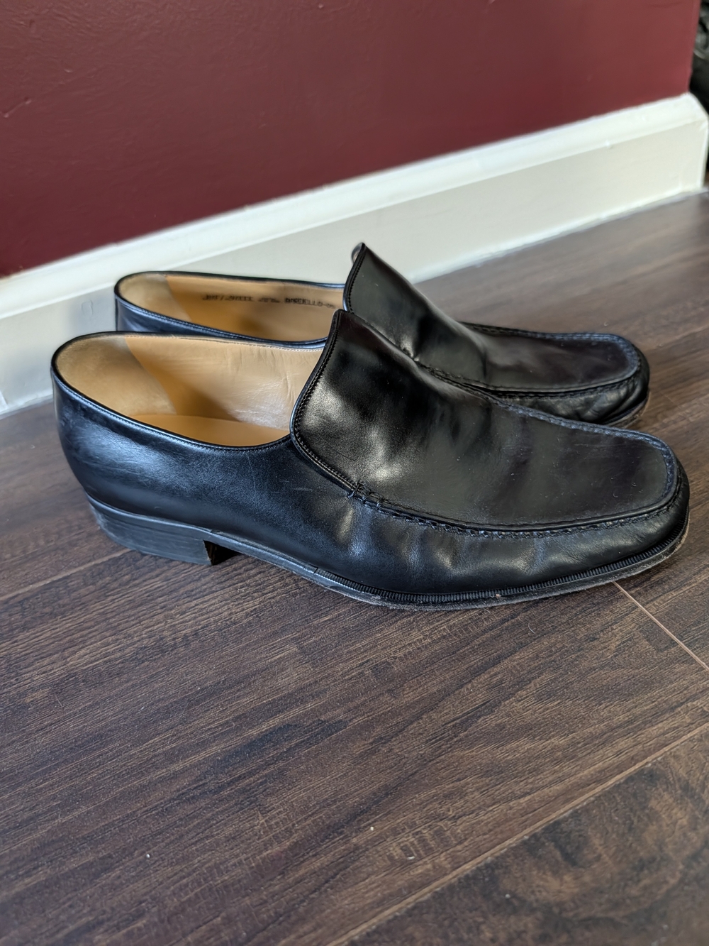 BALLY Black Leather Slip-On Loafers Made In Switzerland Moc Toe Mens 9.5